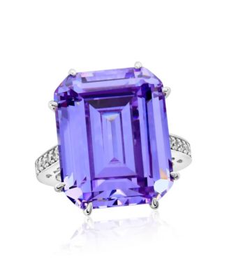 Gala Collection Sterling Silver Large Firework Emerald-Cut Cubic Zirconia Cocktail Ring