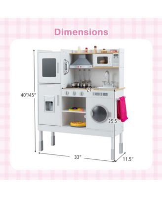 Kids Adjustable Height Wooden Play Kitchen Set with Accessories and Storage