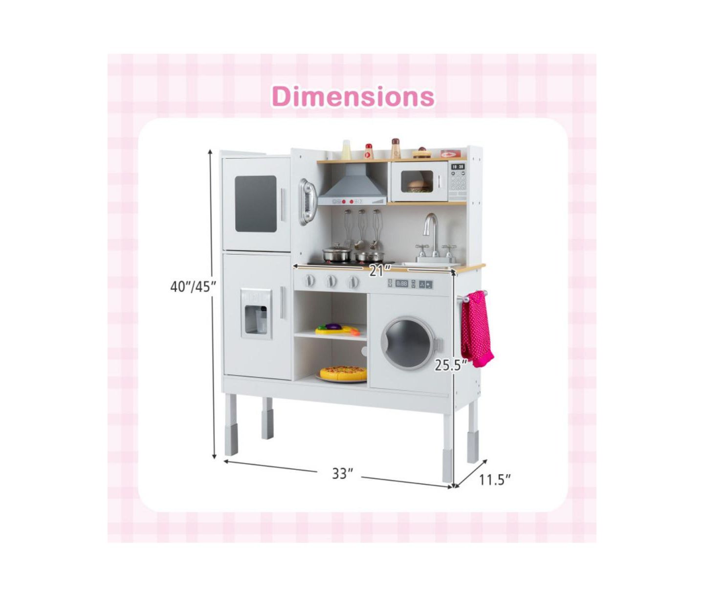 Детские игрушки HONGGE Adjustable-Height Wooden Play Kitchen Set, Ages 3+, цвет: Белый — фото 4