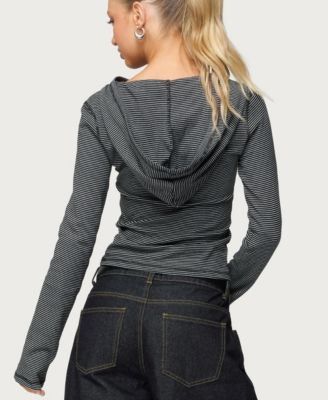 Women's Damson Striped Hooded Henley Top