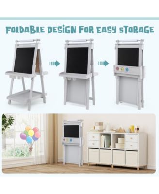 Adjustable Wooden Kids Art Easel With Chalkboard Whiteboard And Paper Roll