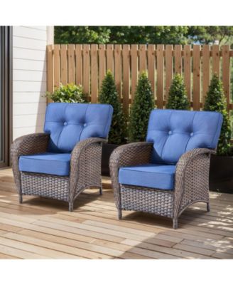 T-Frame Brown Wicker Outdoor Lounge Chairs with Olefin 5 In. Thick Cushions 2-Pack）
