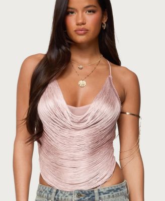 Women's Elenie Fringed Cowl Neck Top