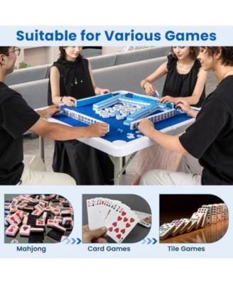 35-Inch Folding Mahjong Table for 4 Players with Cup Holders and Card Slots