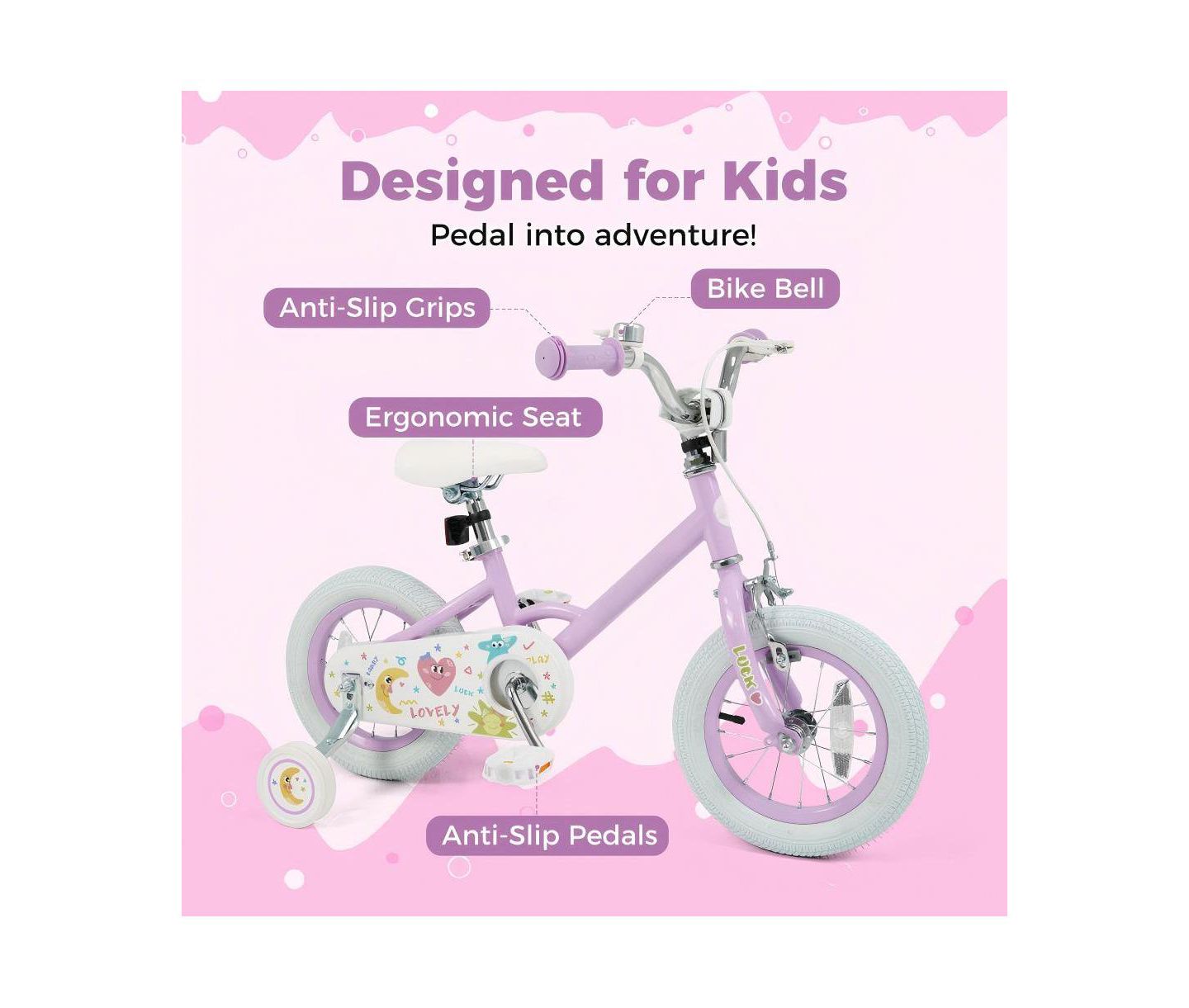 Детская игрушка HONGGE Adjustable Training Bike with Dual Brake and Training Wheels, Ages 3-10, цвет: Фиолетовый — фото 5