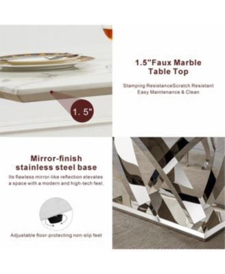 Marble Dining Table for 6, 70" Rectangle Faux Marble Table with Stainless Steel Base.
