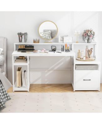 66" Computer Workstation with Monitor Stand CPU Stand Printer Shelf & File Drawer