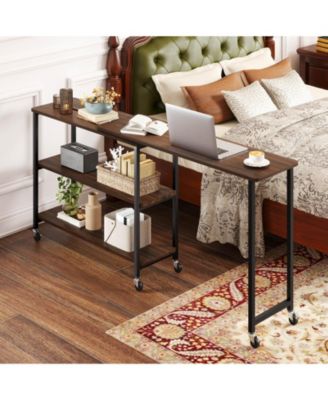 360° Rotation Mobile Laptop Table with 2-Tier Storage Shelves & 6 Universal Wheels