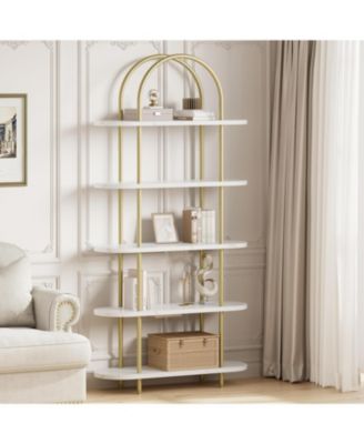 71" 5-Tier Metal Collapsible Bookshelf, Portable Freestanding Bookcase, Tall Storage Organizer Display Rack for Home Office, Living Room