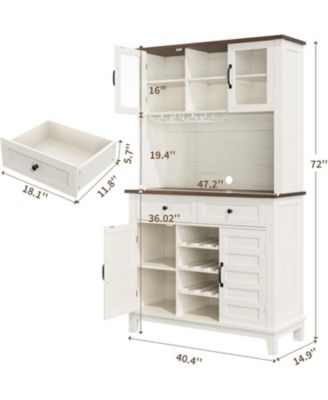 72" Farmhouse Coffee Bar Cabinet with 4 Doors, 2 Drawers, Wine Rack & Glass Holder, Kitchen Storage Buffet