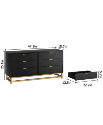 6 Drawer Dresser with Wide Storage, Wood Chest Organizer with Metal Legs, Modern Dresser for Bedroom, Living Room