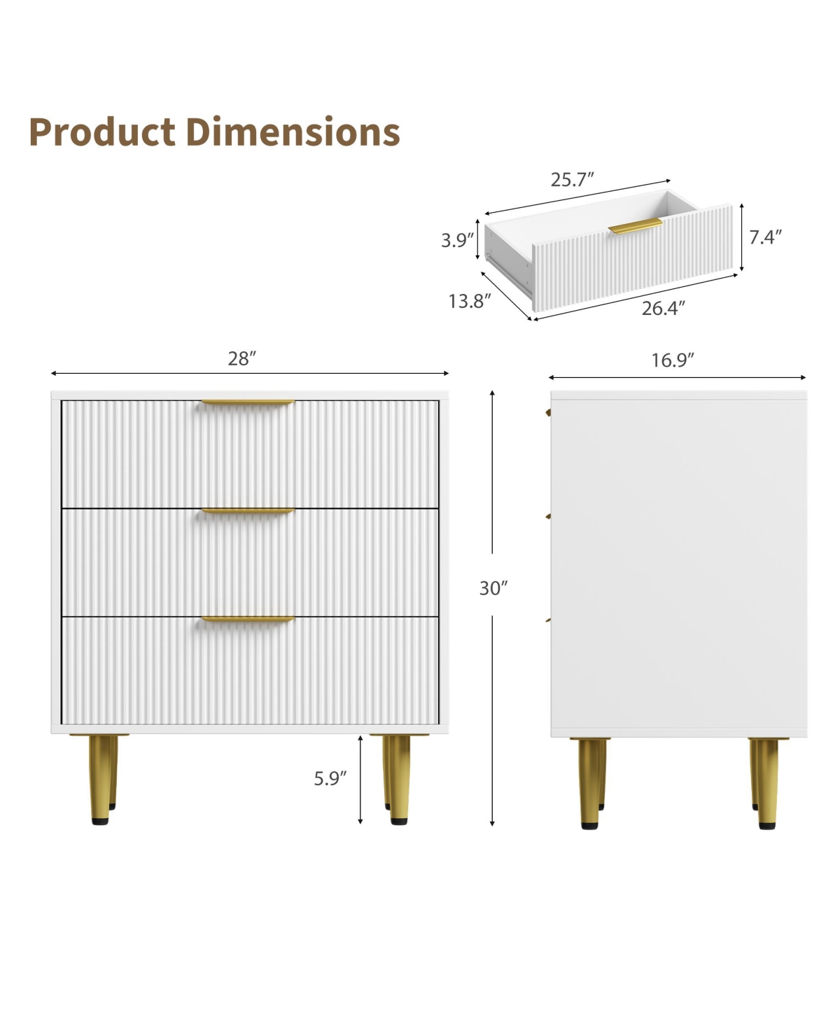 Gaomon Fluted Dresser for Bedroom,Wooden Chest of Drawers with Metal Handle & Feet