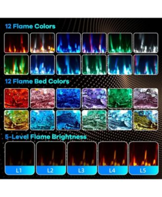 60" Wall Mounted/Recessed Electric Fireplace, 12 Flame Colors, Timer, Remote Control, 750/1500W, Log & Crystal