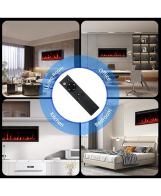 68" Wall Mounted/Recessed Electric Fireplace, 12 Flame Colors, Timer, Remote Control, 750/1500W, Log & Crystal