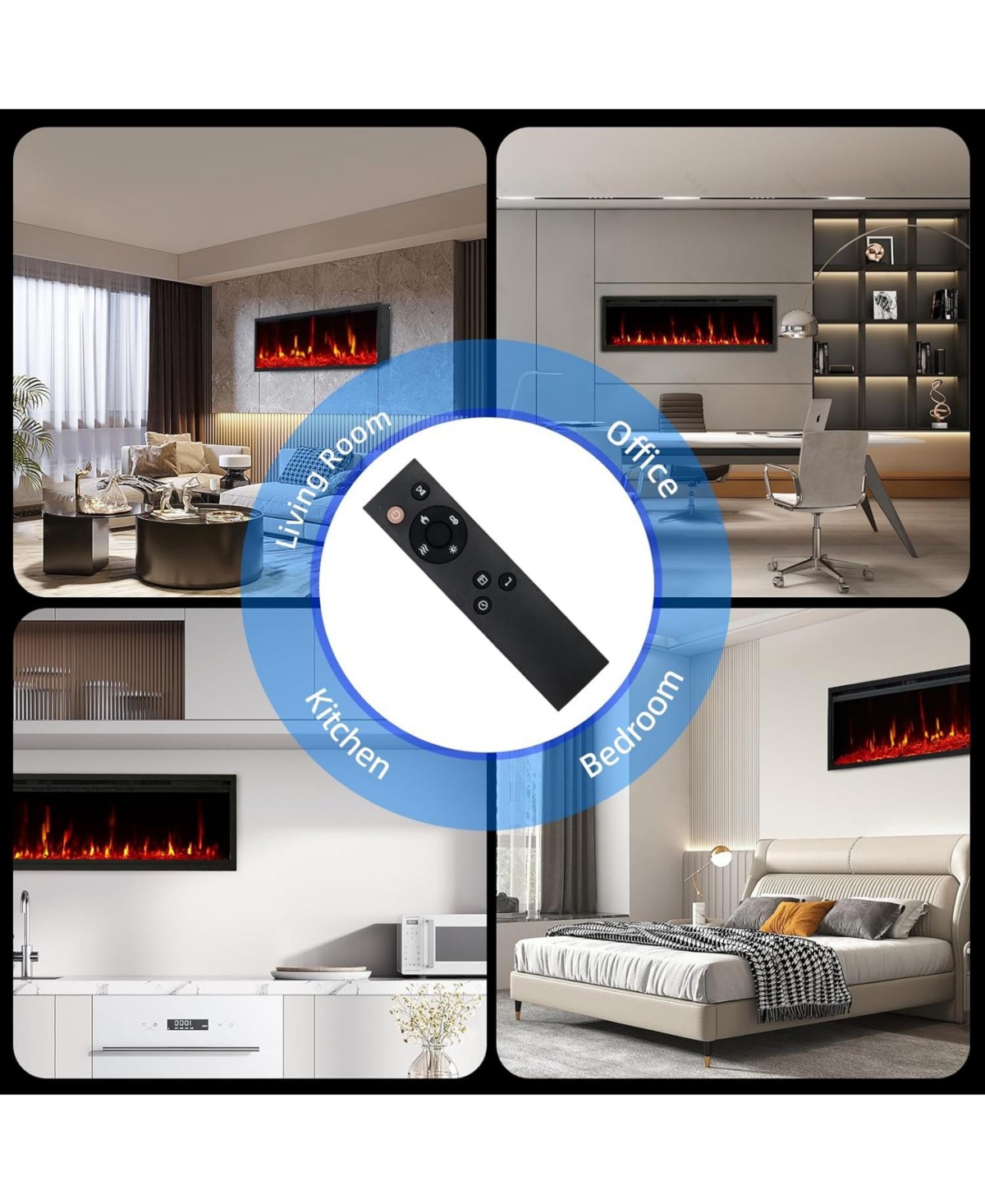 Gaomon 68" Wall Mounted/Recessed Electric Fireplace, 12 Flame Colors, Timer, Remote Control, 750/1500W, Log & Crystal