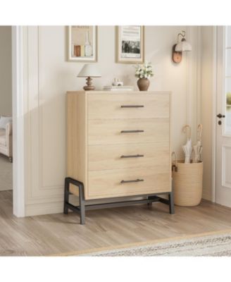 38.6" Tall 4-Drawer Freestanding Dresser, Wooden Storage Chest for Bedroom, Entryway & Living Room, Natural Oak