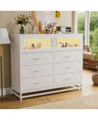 Dresser for Bedroom with 6 Drawers 2-Door Storage Cabinet Dressers & Chest of Drawers with Charging Station