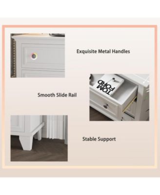 6 Drawer Dresser, Wooden Storage Chest of Drawers with Exquisite Metal Handles, Large Wide Dresser TV Stand