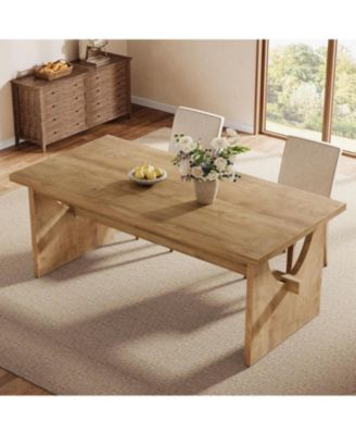 Farmhouse Dining Table for 4-6 People, 63" Large Rectangular Kitchen Dining Room Table with Heavy Duty Double Base, Rustic Brown