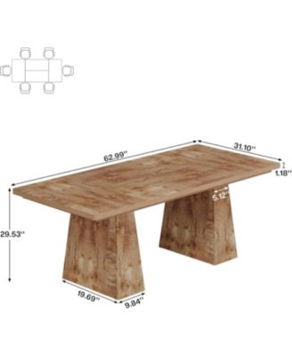 63-Inch Dining Table with Double Pedestal Base, Modern Kitchen Tabl, Espresso Brown