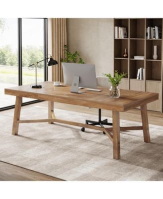71-Inch Executive Desk, Farmhouse Office Computer Desk with Sturdy Leg Structure, Writing Table