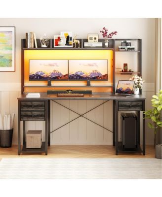 47-55 inch Computer Desk with with 3 Drawers and Storage Shelves