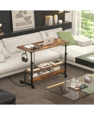 Small Height Adjustable Standing Desk with Power Outlets and Shelves, Max Height 41 Inches