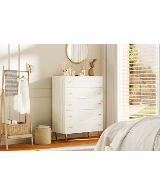 5 Drawers Dresser for Bedroom, 44" Tall Wood Rustic Chest of Drawers with Bar Handles, Vintage Design