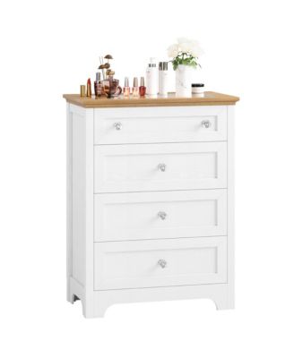 Drawer Dresser with LED Light - 4 Drawer Nightstand Cabinet with Night Light, Visible Glass Table-top