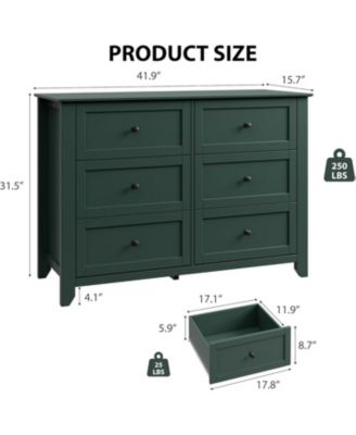 Green 6 Drawer Dresser for Bedroom, Wide Wooden Chest with Deep Drawers,Modern Storage Organizer for Hallway, Entryway