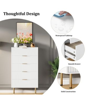 Fluted Wood 5-Drawer for Bedroom, Modern Chest, Tall Dresser