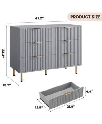 Fluted 6 Drawer Storage Dresser, Tall Modern Chest with Ample Deep Drawers and Wide Top