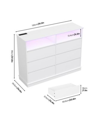 Dresser for Bedroom with 6 Drawers, Modern Chest Featuring LED Lights and Charging Station, Spacious Storage Cabinet