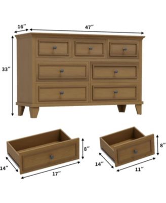 7-Drawer Dresser 47"W, Wooden Chest with Deep Drawers, TV Stand Organizer for Bedroom, Living Room, Hallway