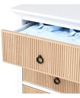 6-Drawer Modern Dresser with Fluted Panel Design, Wide Chest with Deep Storage Drawers and TV Stand Function, Ideal for Bedroom, Natural White