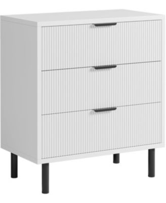 3-Drawer Wave Fluted Bedroom Dresser, Wide Wood Chest with Metal Legs, Modern Storage Organizer for Bedroom, Living Room