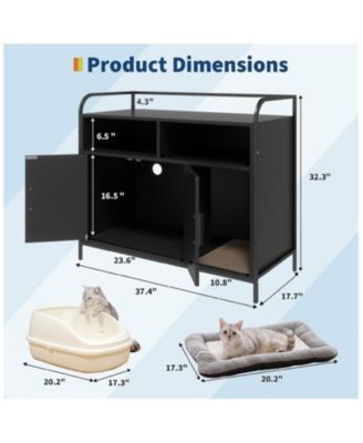 Cat Litter Box Enclosure - Hidden Litter Box Furniture with 2 Open Compartments