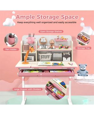Kids Multifunctional Study Table Study Desk w/ Tiltable Desktop Book Stand