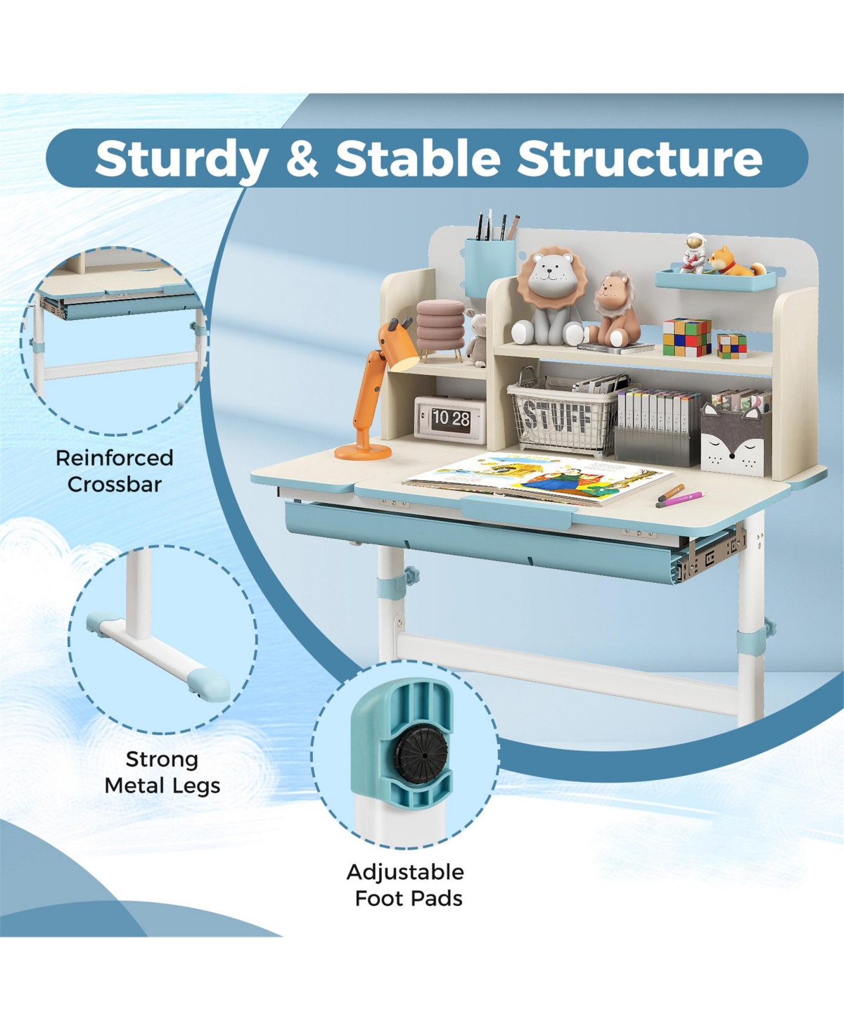Gymax Kids Multifunctional Study Table Desk w/ Tiltable Desktop Book Stand