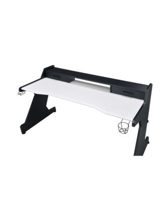 Black and White 2 Drawer Gaming Desk with 59Inch Wide Surface and Storage Compartments for Indoor and Outdoor Gaming Stations