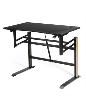 Pneumatic Height Adjustable Gaming Desk T Shaped Game Station w/Power Strip Tray