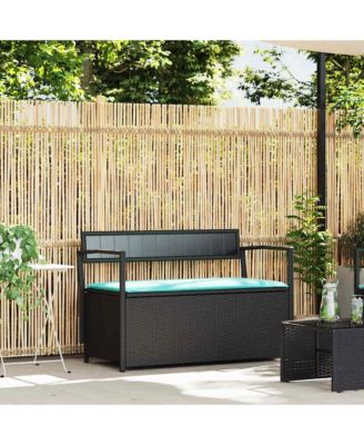 Patio Storage Bench with Cushion Black Poly Rattan