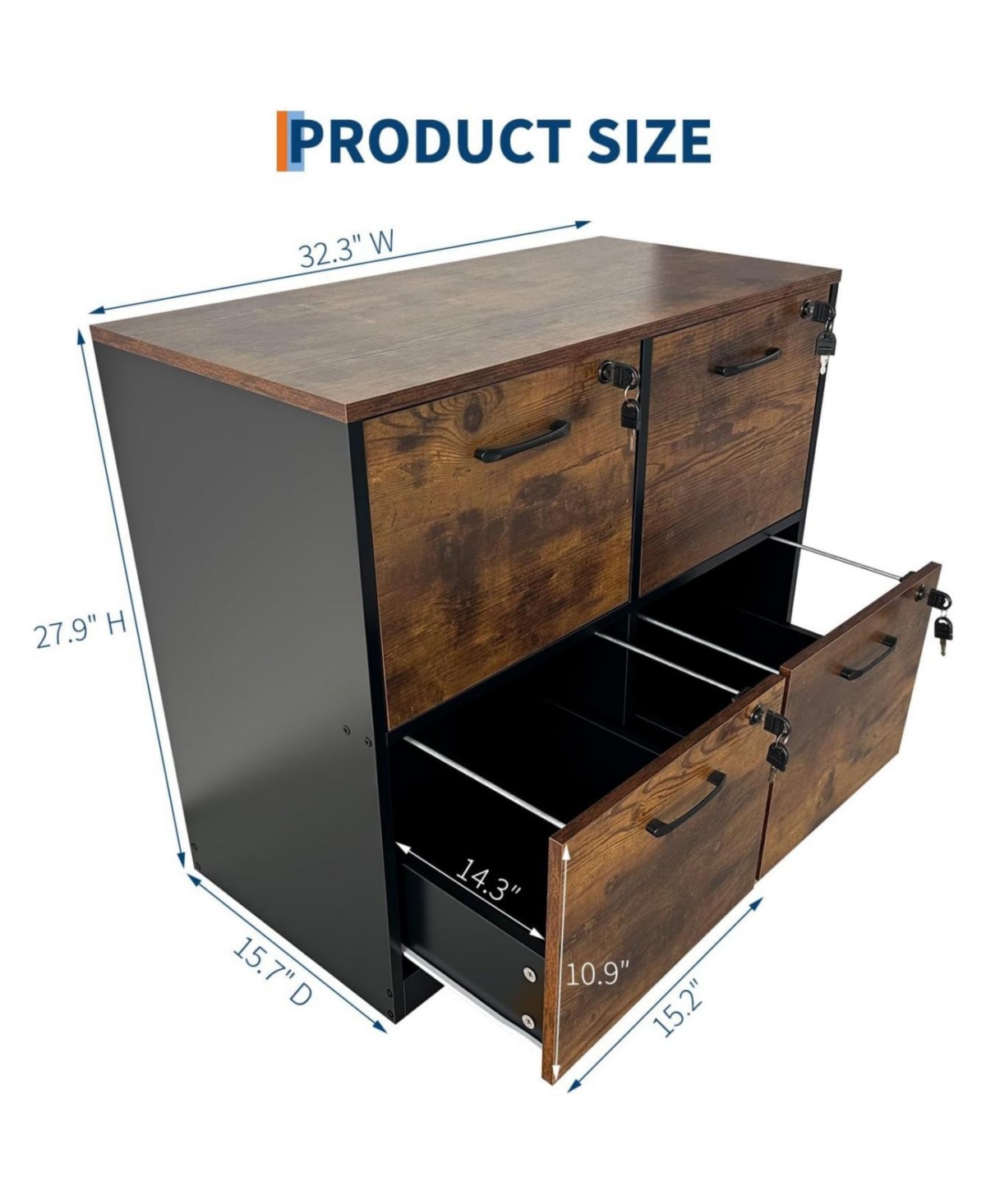 Gaomon 4 Drawer File Cabinet with Lock, Wooden Locked File Cabinets Printer Stand for Home Office, Lockable Filing Cabinet