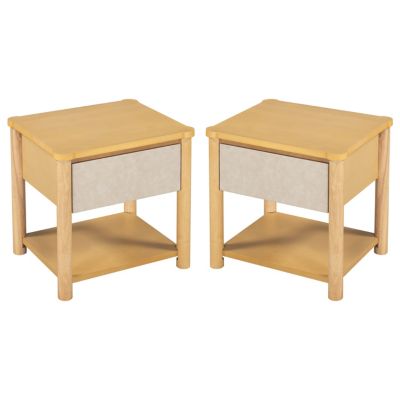  Modern Queen Bed Frame Set with 2 Nightstands, Beige Wood Platform Bed