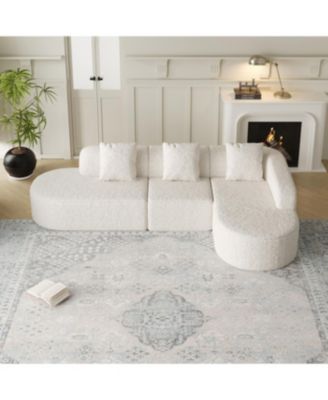 L-shaped curved modular sofa, modern lychee-textured polyester fabric, curved backrest