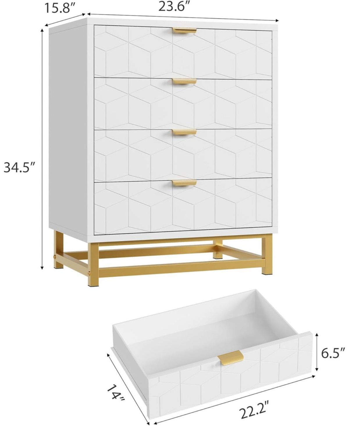 Gaomon Modern 4-Drawer Dresser with Gold Metal Legs & Handles, Wide Wood Storage Chest for Bedroom, Living Room & Hallway