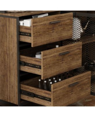 Brown Buffet Sideboard Cabinet with Metal Mesh Doors, 3-Drawers