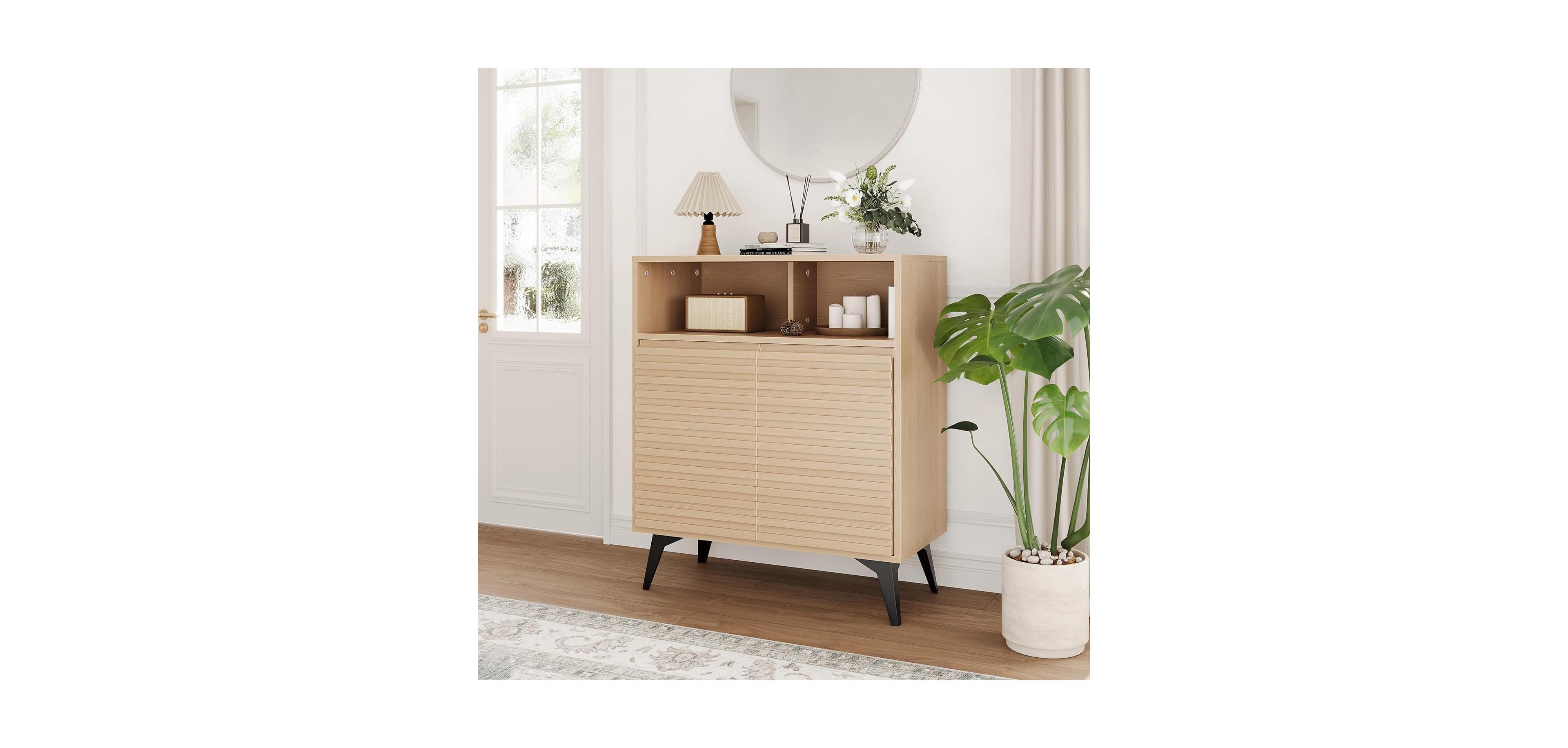 gaomon Fluted Storage Cabinet with Metal Legs, Mid Century Modern Sideboard, Buffet Credenza for Living Room or Entryway