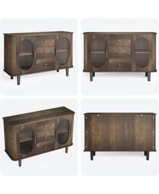 47" Sideboard Buffet Cabinet with Fluted Glass Doors, 3 Drawers, Adjustable Shelves, Modern Farmhouse Coffee Bar Storage