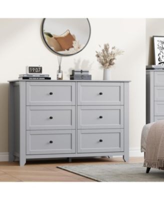 6 Drawer Dresser for Bedroom, Wooden Chest with Deep Drawers and Metal Knobs for Entryway, Hallway, or Kids Room